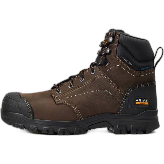 Women's Treadfast 6" Waterproof Steel Toe Work Boots in Dark Brown, B Medium Width, Size 4.5, by Ariat