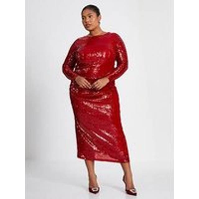 Womens Red Curve Sequin Ruched Midaxi Dress - 20