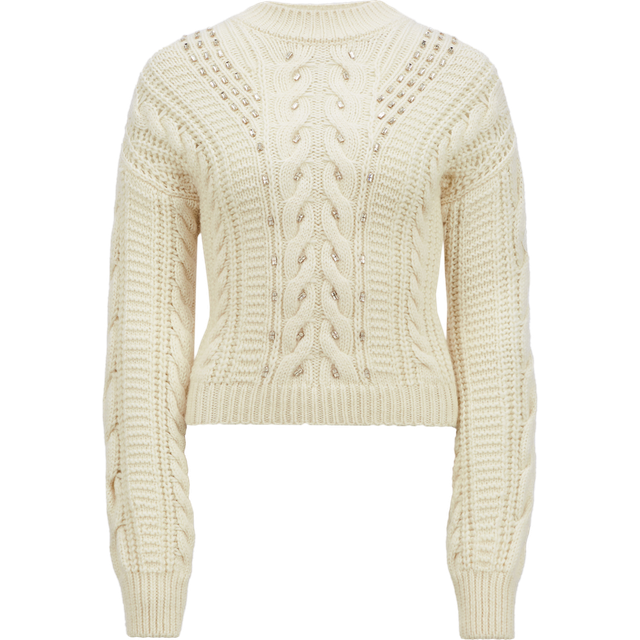Embellished Wool Cable-Knit Sweater - NATURAL - 2 (Medium)
