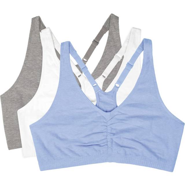 Fruit of the Loom Women's Adjustable Shirred Front Racerback Bra  Heather Grey/White/Blue Gem  44