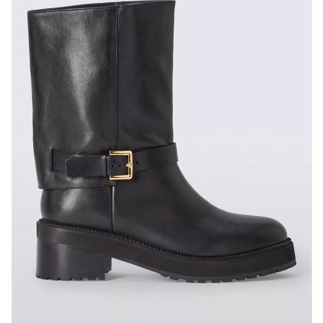 John Lewis Road Leather Chunky Fold Down Biker Boots, Black