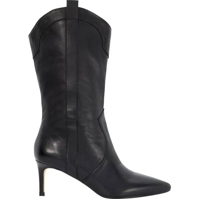 Dune London Sour Leather Pointed Toe Mid Calf Western Boots, Black