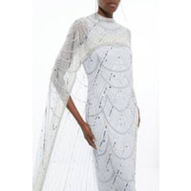 Petite Crystal Embellished Cape Detail Maxi Dress - Silver