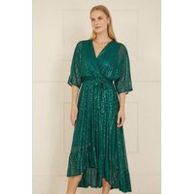 Green Sequin Kimono Midi Wrap Dress - 16