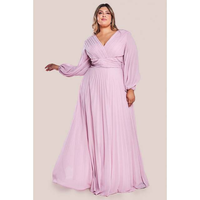 Goddiva Plus Balloon Sleeve Chiffon Maxi Dress - Pink - 24