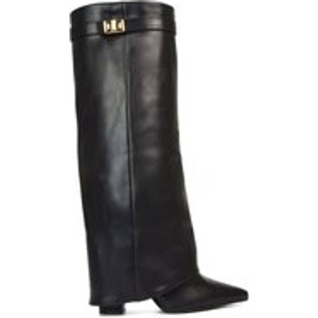 Xy London 'rayna' Block Heel Knee High Foldover Boots With Pointed Toe In Black - 6
