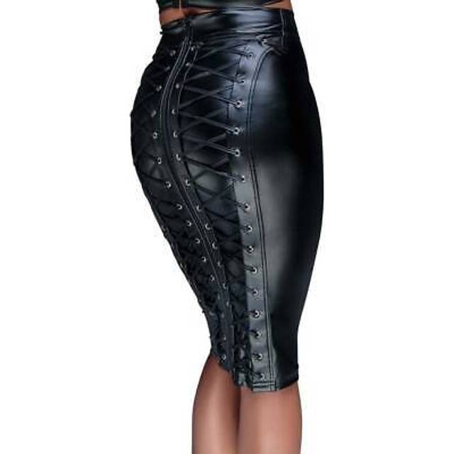 Noir Handmade F152 Powerwetlook Pencil Skirt with Long Zipper L - svart (L)