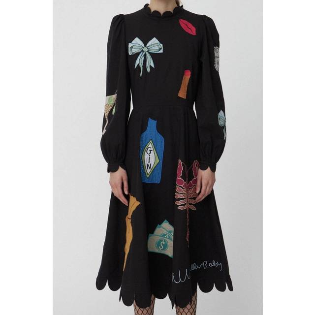 Stella Nova Bead Embellished Cotton Midi Dress - DK 36/UK 10 - Black