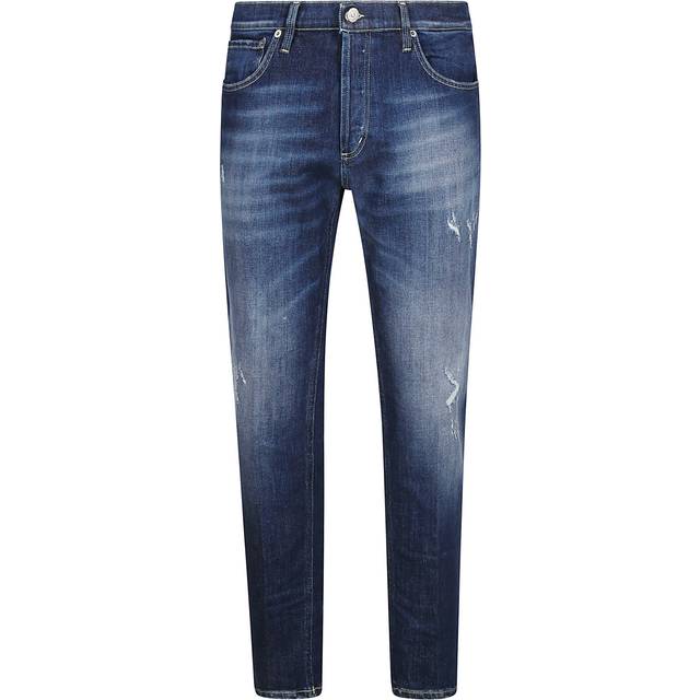 Dondup, Jeans, Herr, W31, Bomull, Blå Skinny Jeans med Slitageeffekter
