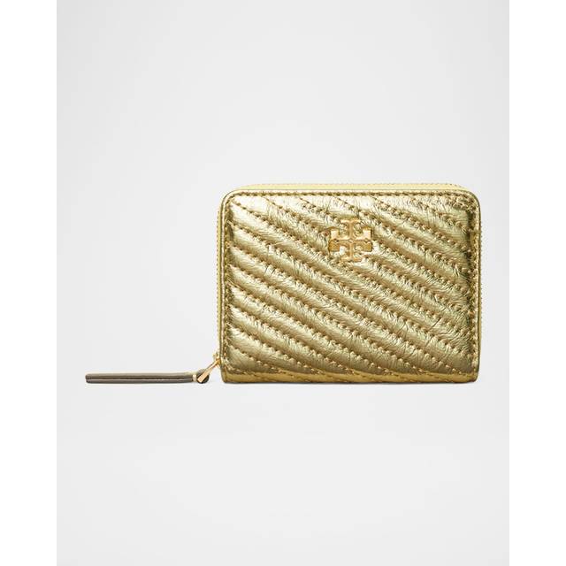 Tory Burch, Wallets & Cardholders, female, Yellow, ONE SIZE, Small Kira Moto Quilt Metallic Zip-Around Wallet