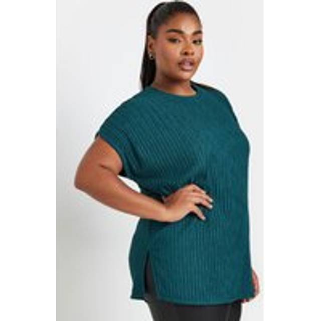 Yours Curve Teal Blue Plisse Grown On Sleeve Top, Women's Curve & Plus Size, Yours - 38-40