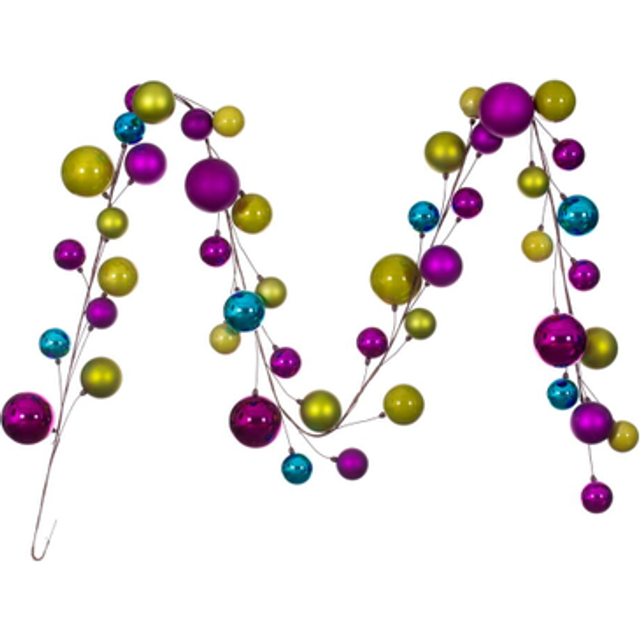 Vickerman N222766 10 ft. Fushia, Lime & Turquoise Branch Ball Garland, Red - Pack of 3