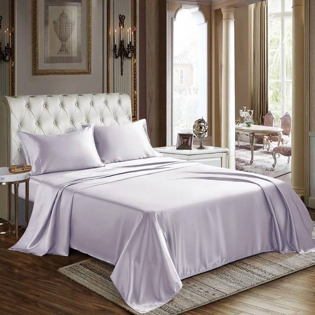 CozyLux Satin Sheets King Size - 4 Piece Taro Purple Bed Sheet Set with Silky Microfiber  1 Deep Pocket Fitted Sheet  1 Flat Sheet  and 2 Pillowcases