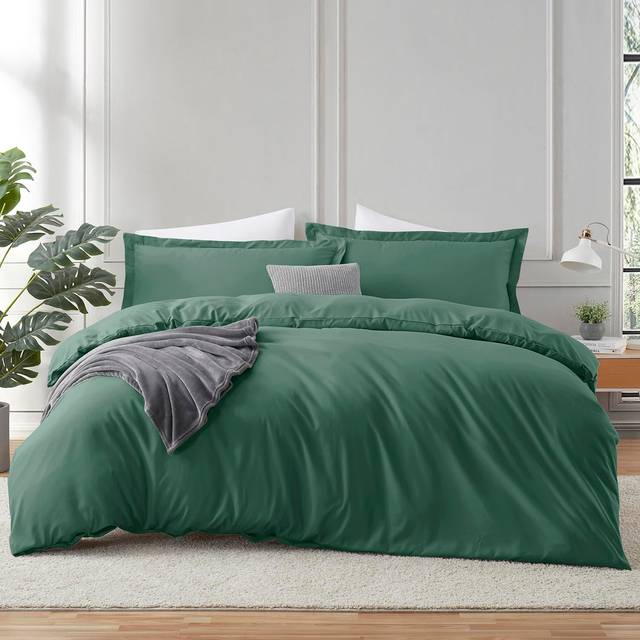 Hearth & Harbor Dark Green Duvet Cover Queen Size - 3 Piece Queen Duvet Cover Set  Soft Double Brushed Queen Size Duvet Covers with Button Closure  1
