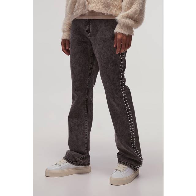 Relaxed Flared Pearl Side Detail Jeans - Grey - 30R