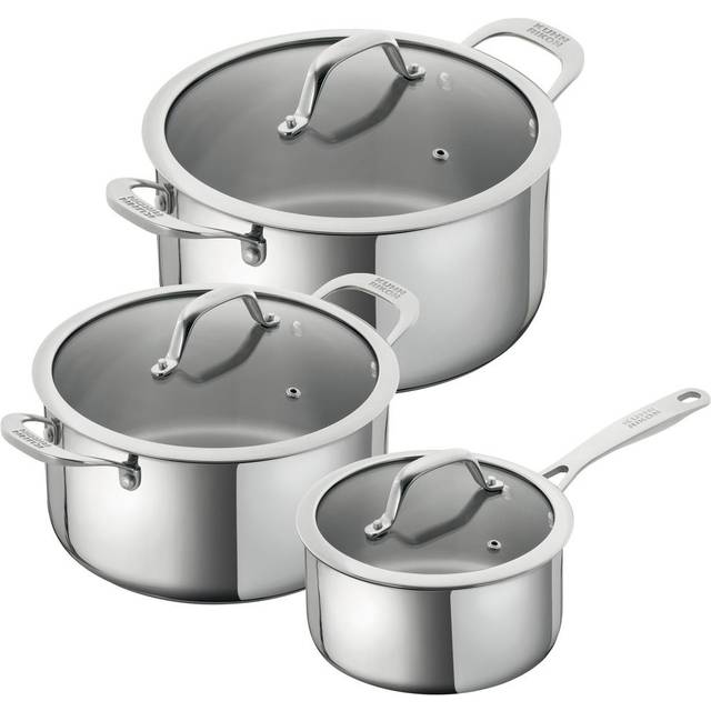Allround Stainless Steel 3-Piece Mixed Cookware Set - 16cm Saucepan and 20cm/24cm Casserole Pot - Silver - One Size