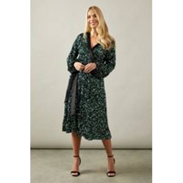 Womens Petite Sequin Contrast Velvet Midi Dress - Forest - 12