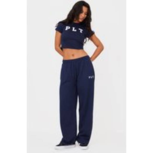 PRETTYLITTLETHING Navy Contrast Binding Wide Leg Joggers, Blue