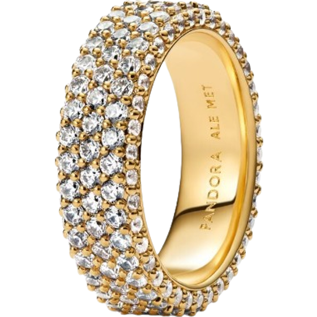 Pandora Timeless Pavé Triple-row Ring - 14k gold plating / Cubic zirconia - Sz. 56 - Clear