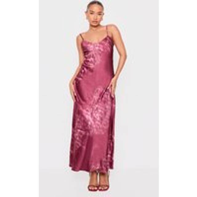 Petite Dark Pink Satin Open Back Maxi Dress, Dark Pink - 8