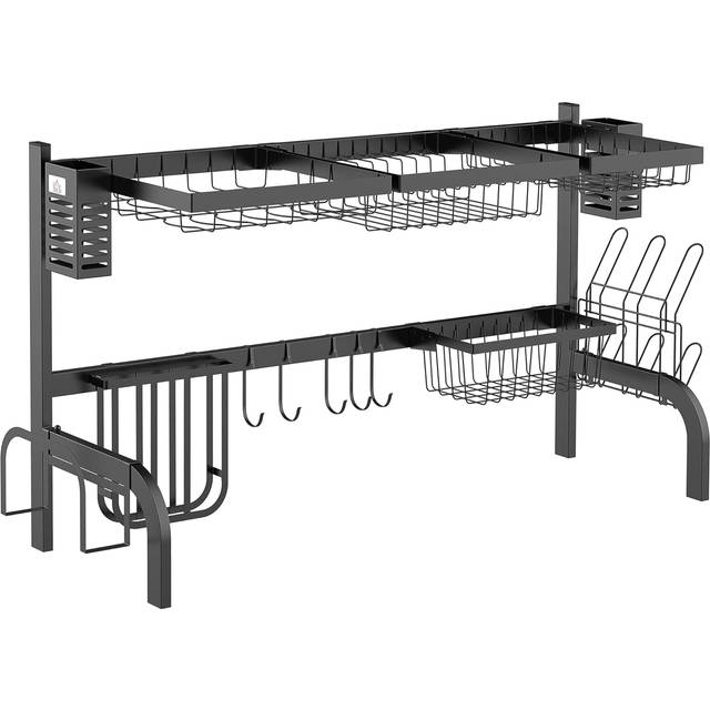 Homcom Over The Sink Dish Drainer Rack, 2 Tier Dish Rack For Kitchen, Black, Black