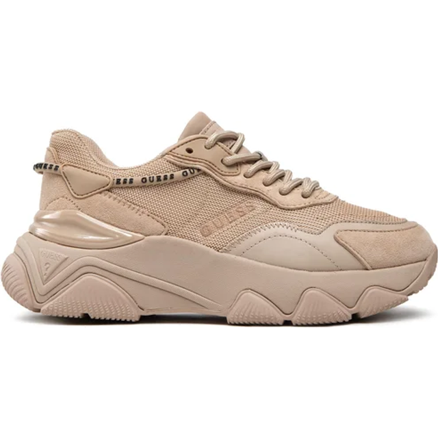 Guess lace up micola mixed leather running womens trainers nude uk 3 - 8