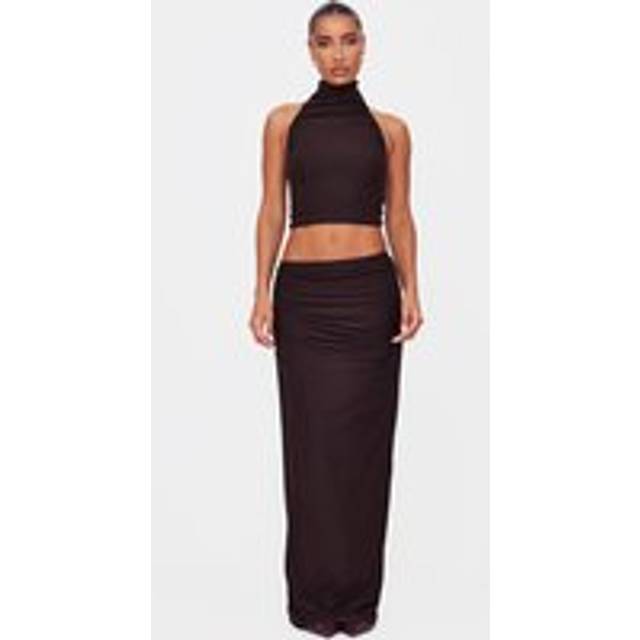 Chocolate Soft Touch Ruched Maxi Skirt, Chocolate - 16
