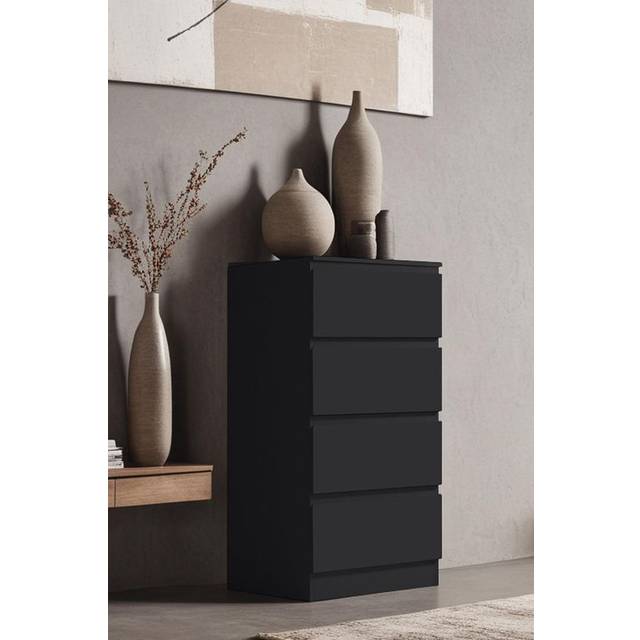 Fwstyle - 4 Drawer Black Chest Of Drawers Bedroom Furniture