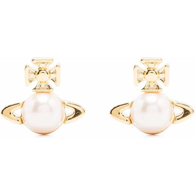 Vivienne Westwood - logo faux-pearl earrings - women - Plastic/Brass - One Size - Gold