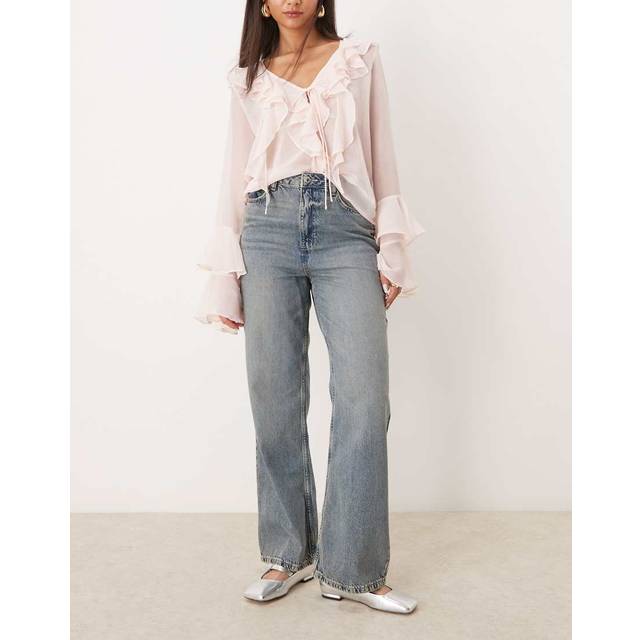 New Look Women's Blue Vintage Tint Low Rise Wide Leg Jeans - 14L32