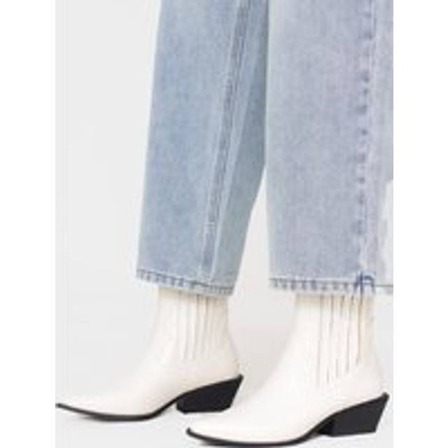 White Croc PU Point Toe Low Block Heel Western Ankle Boots, White - 7