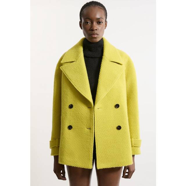 Petite Textured Wool Blend Pea Coat - Green