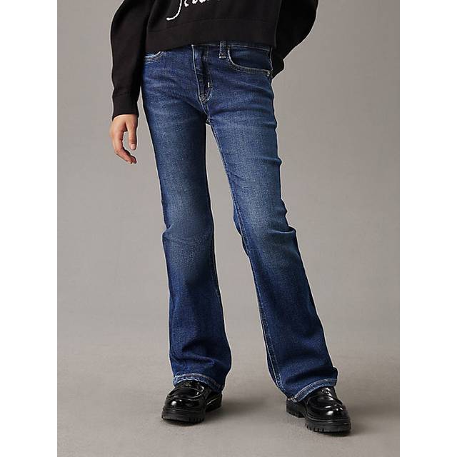 Calvin Klein Jeans Girls Flare Visual Denim Jeans - Dark Blue, Blue, Size Age: 12 Years - age: 12 YEARS