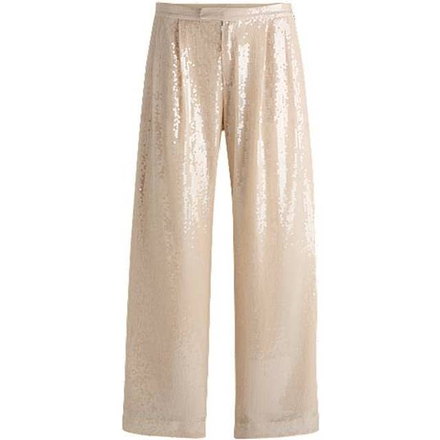 BOSS Sequinned Straight Fit Trousers - Cream