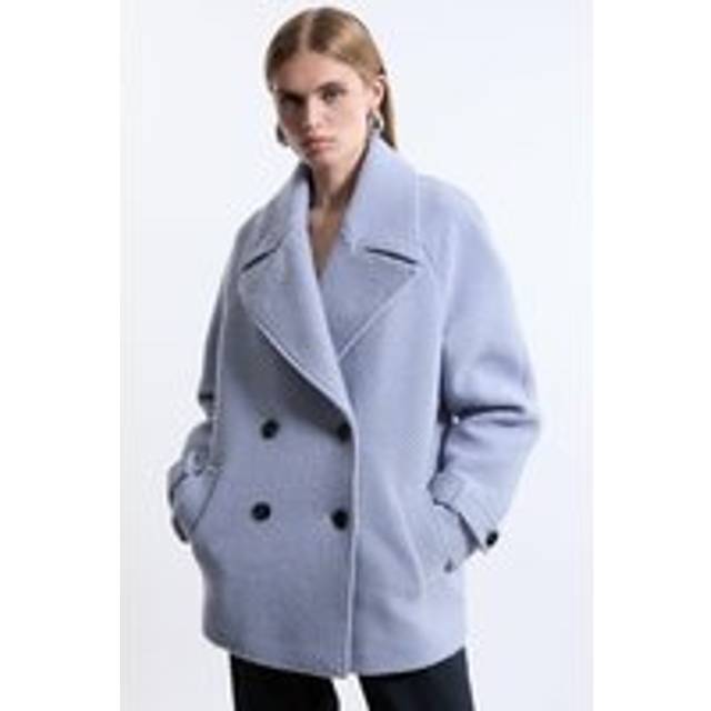 Petite Textured Wool Blend Pea Coat - Pale Blue