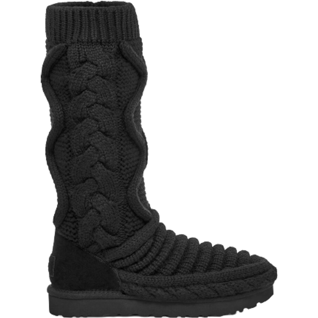 UGG® Classic Tall Chunky Knit Boot for Women in Black, Size 6, Textile/Leather/Wool