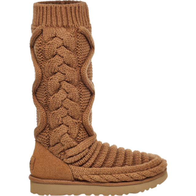 UGG® Classic Tall Chunky Knit Boot for Women in Brown, Size 6, Textile/Leather/Wool - Chestnut