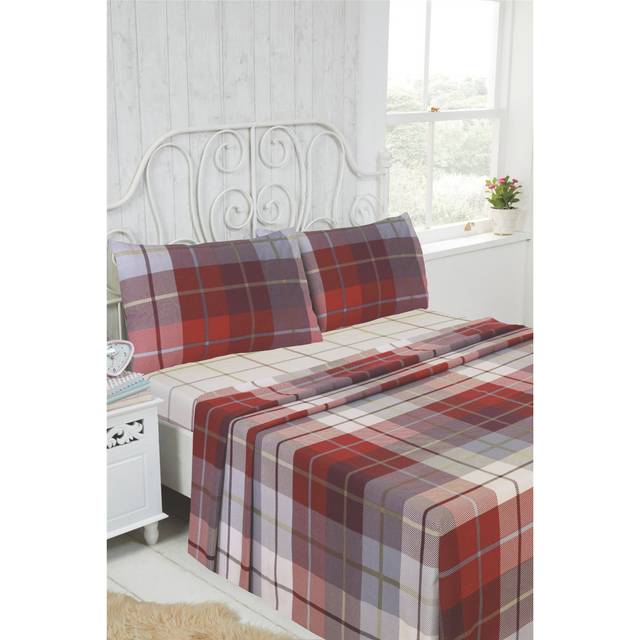 Narendra Flannel Flatweave Sheet Set - Red (Single (3&#39;))