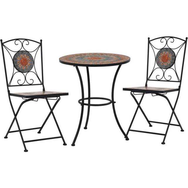 vidaXL 3 Piece Mosaic Bistro Set Ceramic Tile Orange/Grey