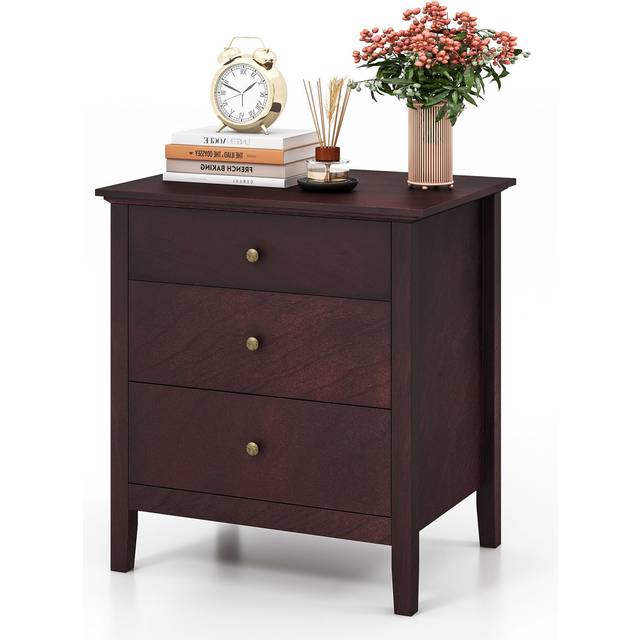3-Drawer Wooden Nightstand with Storage and Wood Finish-Brown