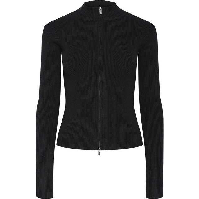 PIECES PCCRISTA LS Zip stickad kofta NOOS BC, svart, L