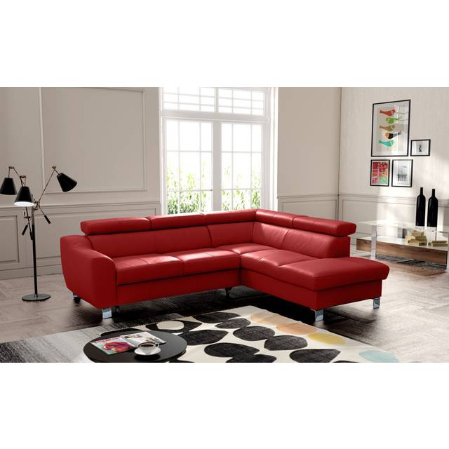 Aribel Faux Leather Corner Sectional with Sleeping Function and Storage Box with Adjustable Headrests - Red (91cm H X 245cm W X 208cm D)