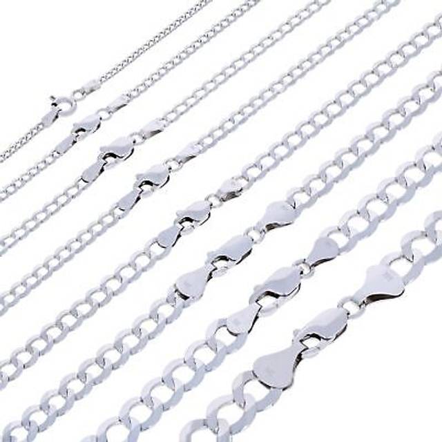 14k White Gold Solid 2mm-8.5mm Cuban Curb Link Chain Necklace Men Women 16- 30