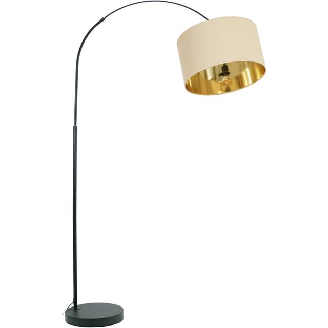 Louis Black Arched Curved Floor Lamp with Beige and Gold Inner Shade & LED Bulb - One Size