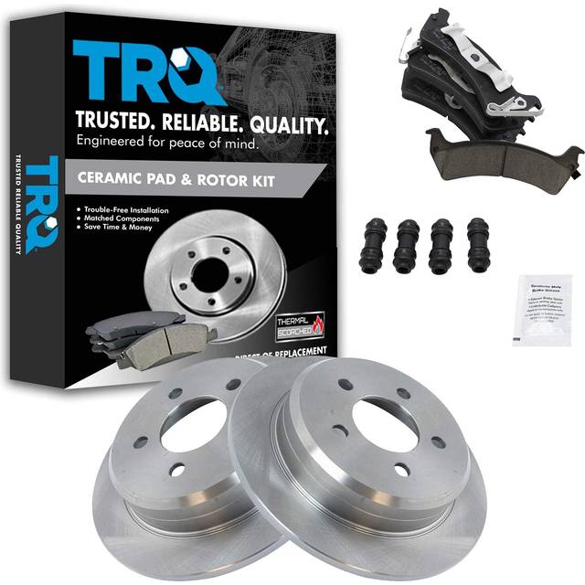 TRQ Rear Brake Pad & Rotor Kit Brake Pads Brake Rotor Ceramic Compatible with 1995-1998 Jeep Grand Cherokee