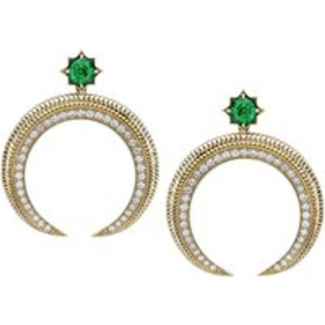 Faberge Colours of Love Hilal 18ct Yellow Gold Emerald Diamond Earrings - Yellow Gold