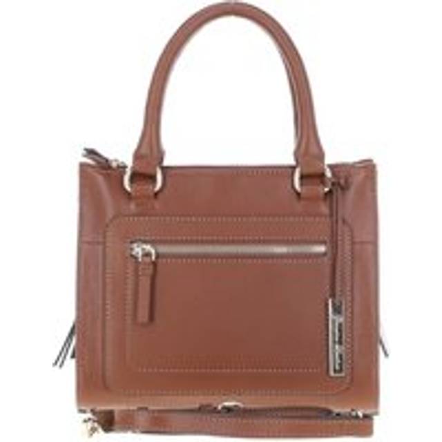 Womens Three Section Real Leather Tote Shoulder Bag - Brown - One Size