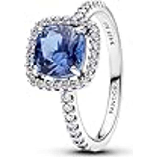 Pandora Sparkling Square Blue Halo Statement Ring - Sterling silver / Mixed stone / Blue - Sz. 52