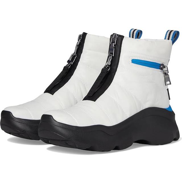 Naturalizer Think Royln Shadow-Dancer Water Repellent Bootie Boots, White High Shine Nylon Fabric, 7.5M Round Toe, Zip Closure