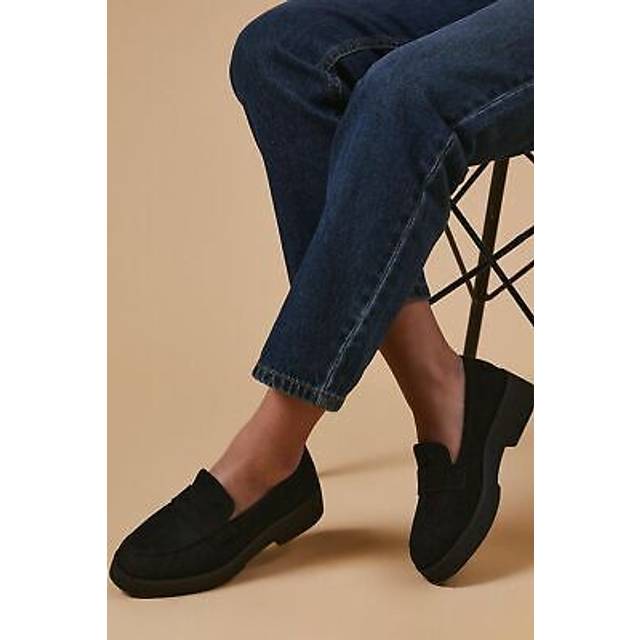 Oasis Womens Buttercup Faux Suede Chunky Penny Loafer - Black - Size UK 6